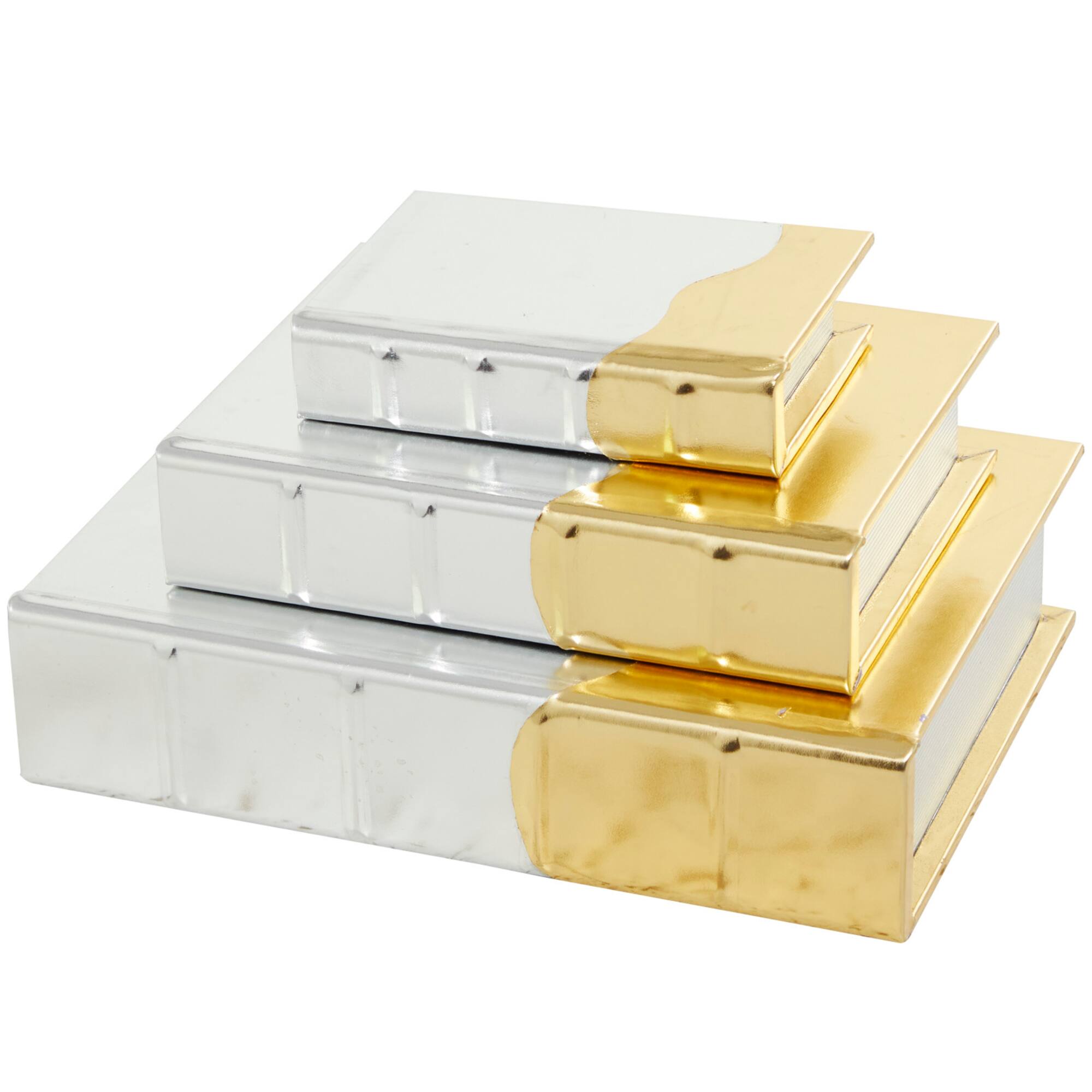 CosmoLiving by Cosmopolitan Silver Faux Leather Faux Book Box with Metallic Finish Set